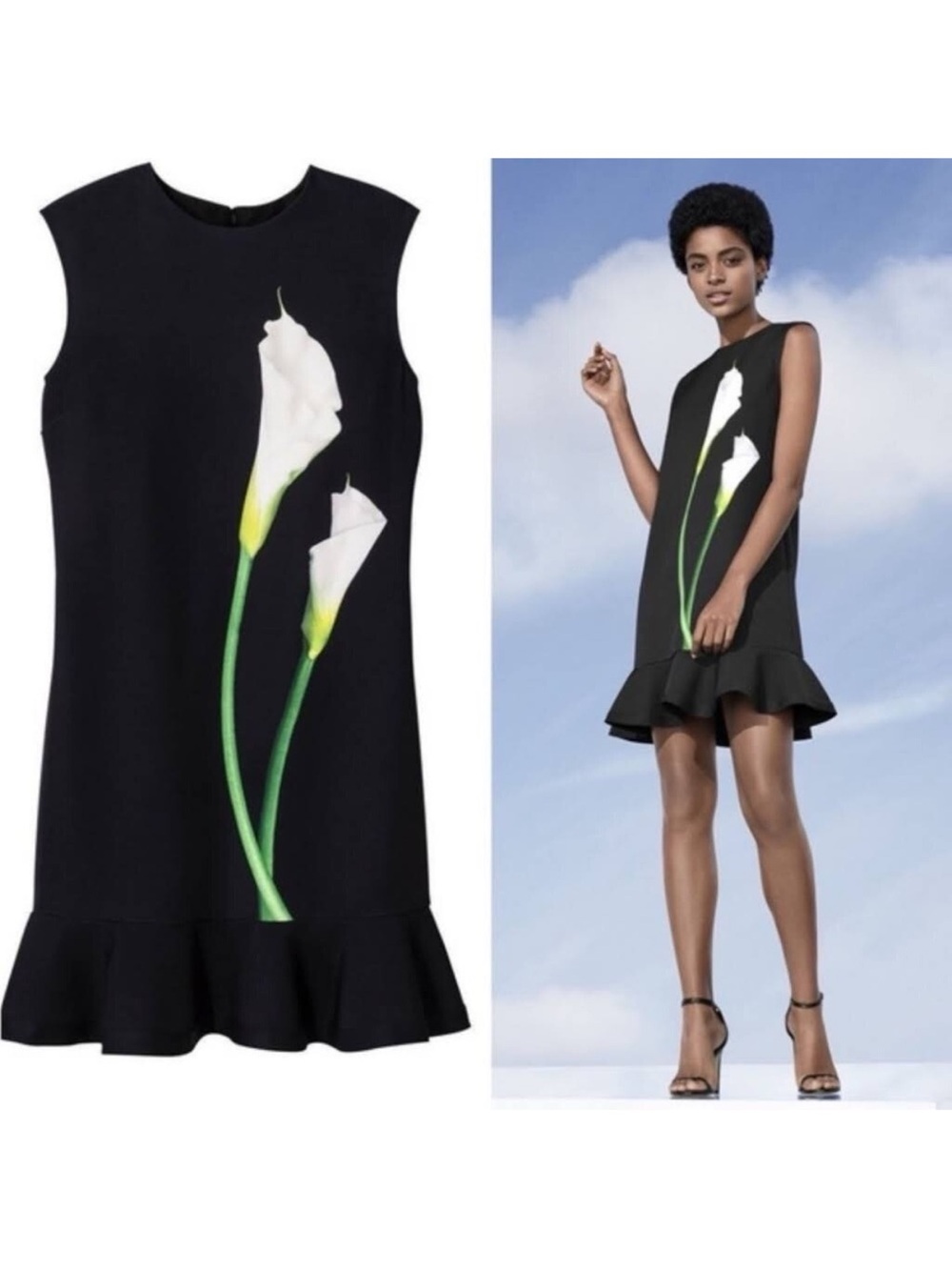 VICTORIA BECKHAM x Target Black Sleevless Shift Dress Floral Lilly Print XS